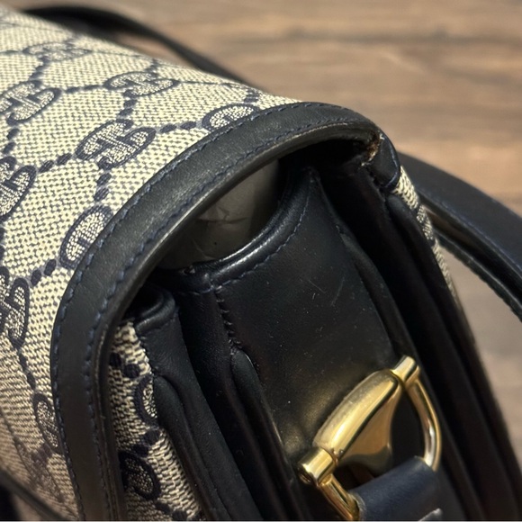 Vintage Gucci Horsebit 1955 Shoulder Bag in Navy Blue Coated Canvas & Leather - Picture 8 of 16